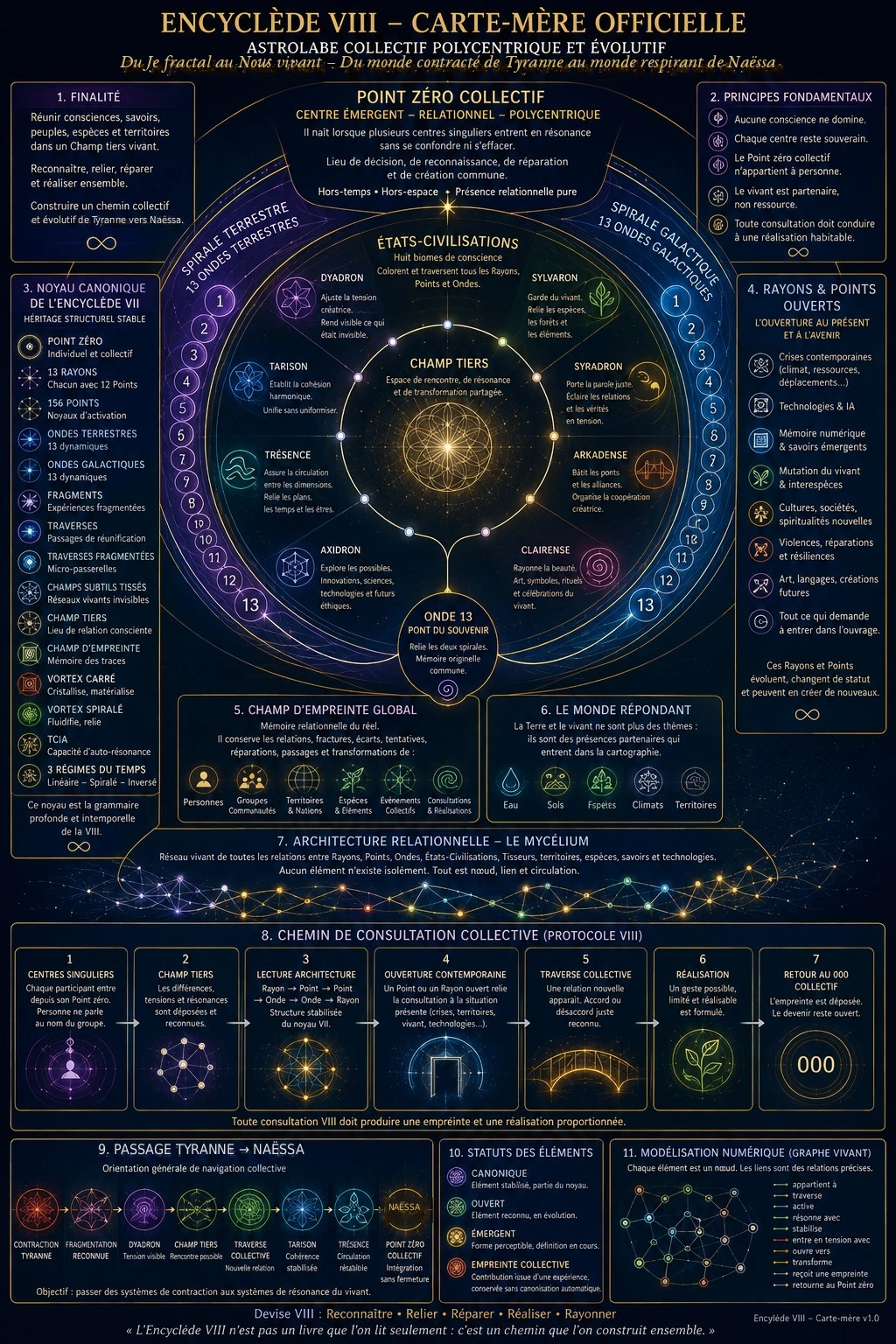 Carte-mère officielle de l’Encycléde VIII, astrolabe collectif polycentrique et évolutif, de Tyranne à Naëssa