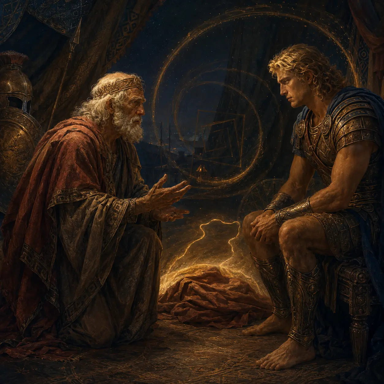 Priam face à Achille dans un cercle de reconnaissance